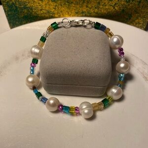 💛 Tara Designs handmade large cultured fresh water pearls anklet / bracelet.